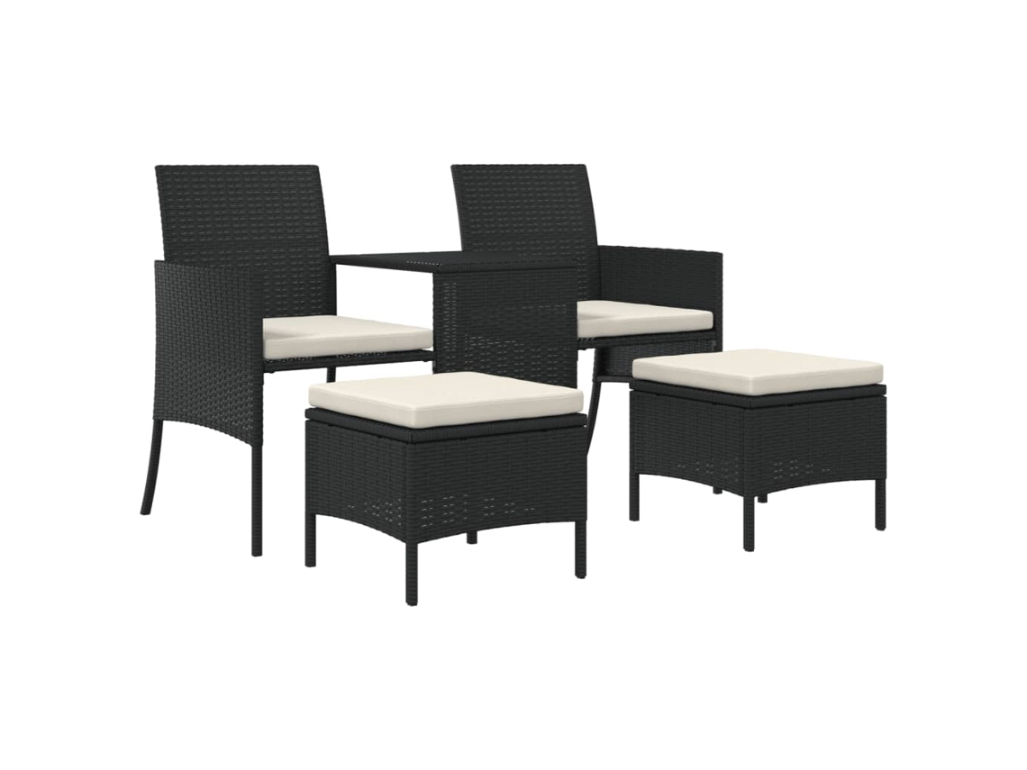 Maison Exclusive - Sofá De Jardim De 2 Lugares Com Mesa E Bancos Vime Pe Preto