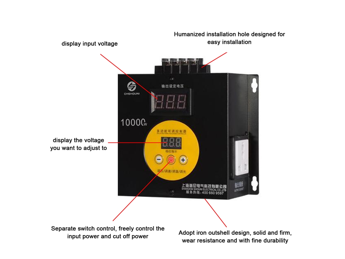 Regulador de tensão variável YURU portátil de 10000w com display digital para velocidade, temperatura e luz