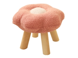 Taburete pequeno de madeira com veludo teddy sunflower macio alta resiliência para sala e quarto rosa S/MARCA