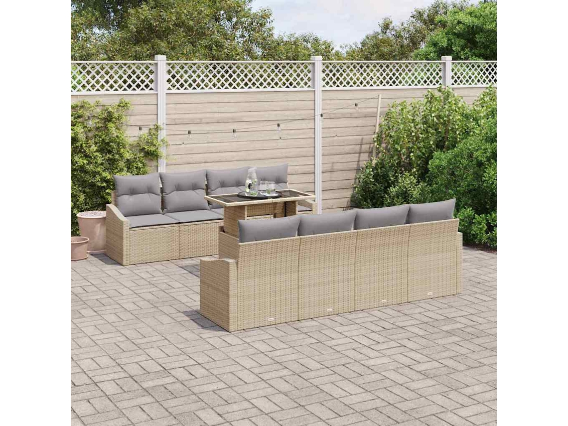 Vidaxl Conjunto De Sofá De Jardim 7 Unid. Bege E Cinza Claro Vime Pe