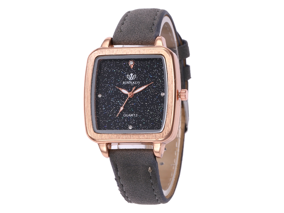 Relógio de Pulso de Quartzo com Pulseira de Couro Pu Quadrado Simples e Elegante (cinza)
