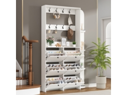 Guarda Roupa Compacto para Hall com Sapateira, 8 Ganchos e 5 Nichos, Design Multifuncional Branco BGA STORE