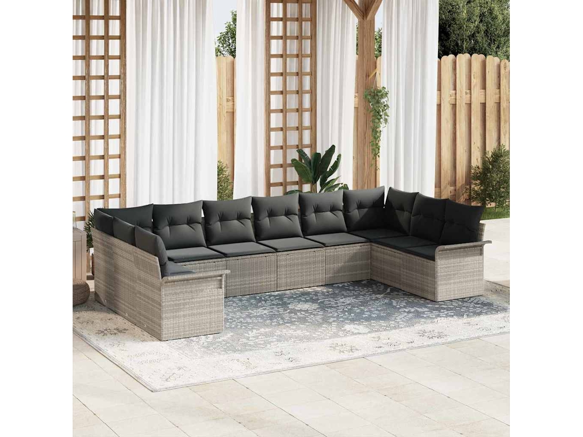 Vidaxl Conjunto De Sofá De Jardim 10 Unid. Cinzento-claro Vime Pe