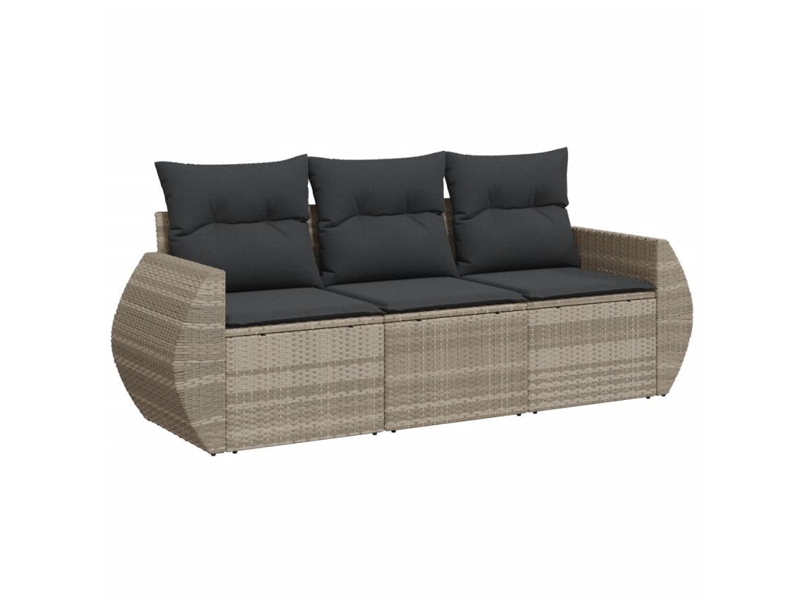 Conjunto de 3 Sofás Jardim com Almofadões Vime Pe Cinzento Claro MAISON EXCLUSIVE (3 pcs)