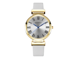 Relógio Analógico de Quartzo com Pulseira em Couro Pu, Display Redondo, Estilo Fashion Branco