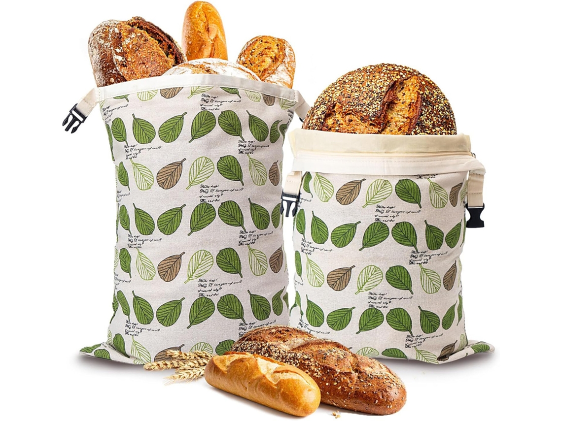 Conjunto De 2 Sacos Reutilizáveis Para Conservar Pão Caseiro, Em Algodão E Cera De Abelha, 43 × 33 Cm