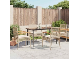 Vidaxl 5 Pcs Conjunto De Jantar P/ Jardim Com Almofadões Vime Pe Bege