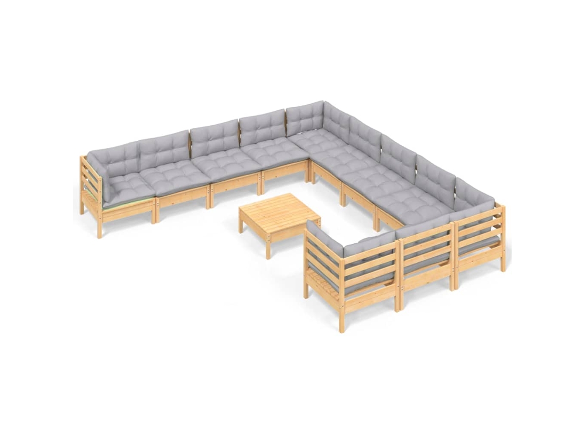 Conjunto de 12 Lounge de Jardim com Almofadões Cinza Pinho MAISON EXCLUSIVE