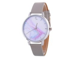 Relógio de Pulso Feminino de Quartzo com Pulseira de Couro Pu Estilo Simples Cinza