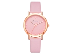 Relógio de Pulso Feminino Simples de Quartzo com Pulseira de Couro Pu Rosa
