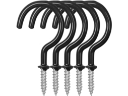 Conjunto de 24 Ganchos Teto em Formato Copo, 7, 4 Cm, com Rosca Revestida de Vinil para Uso Interno e Externo, Preto BRILVIBERA