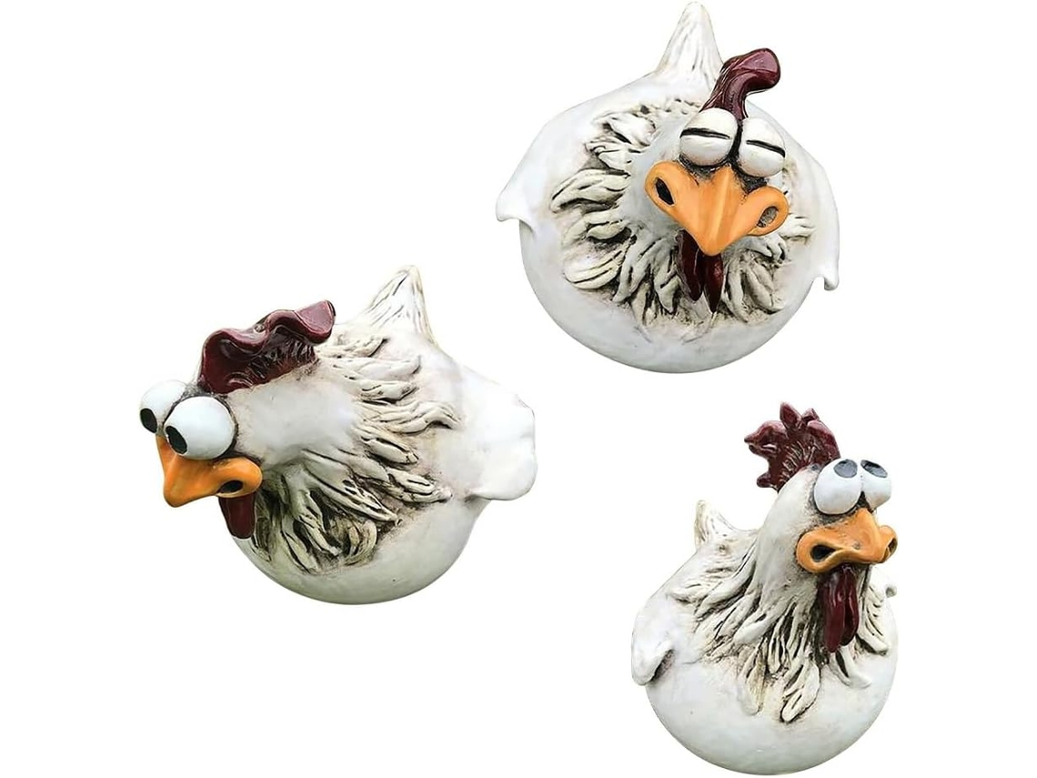 Conjunto De 3 Estátuas Decorativas De Galinhas Sentadas Em Uma Cerca Para Jardim, Pátio, Gramado Ou Gokoco