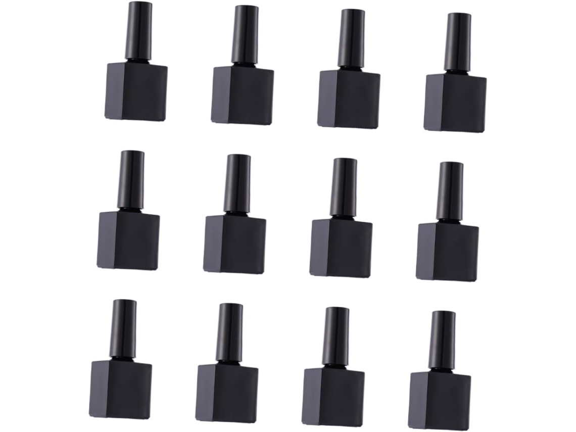 De 12 Frascos De Esmalte De Vidro Preto Redondos E Vazios Com Pincel Compacto E Portátil Para Nail Art.