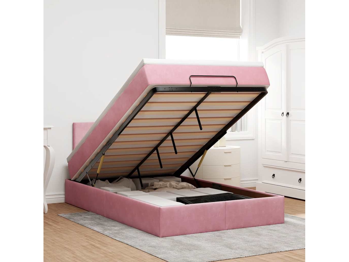 Vidaxl Cama Otomana Com Colchão 120x190 Cm Veludo Rosa