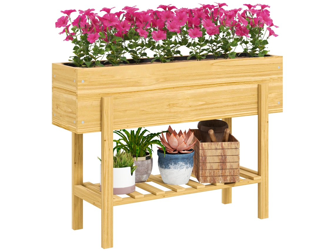 Canteiro Elevado Quadrado Com 2 Furos De Drenagem, 100 X 30 X 70,5 Cm, Madeira Natural.