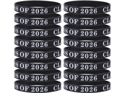 Pulseiras de Silicone Abaodam para Formatura, 24 Peças, Pretas, Turma de 2026, Flexível Acessório Para Escolares Festas