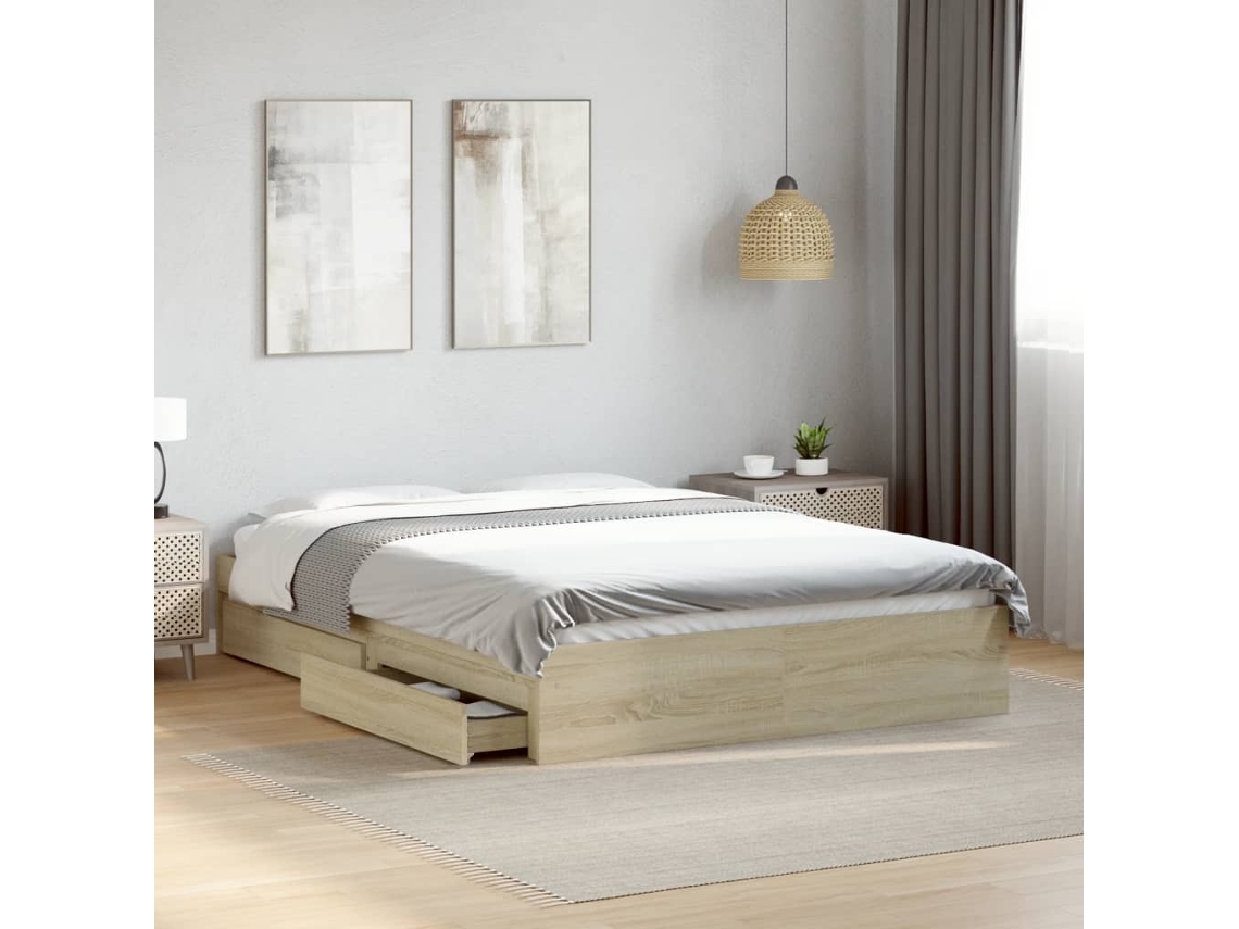 Vidaxl Estrutura De Cama C/ Gavetas Derivados Madeira Carvalho Sonoma