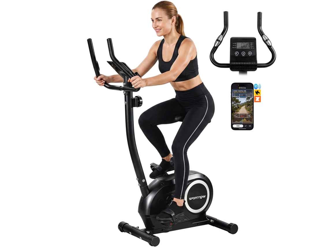 Bicicleta De Interior Regulável Em Altura Com Aplicação, Resistência Magnética, Ecrã Lcd, Sensores De Pulso E Suporte De Telemóvel.