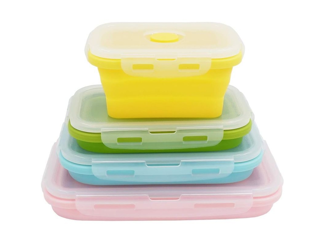 Lancheira dobrável de silicone 2026, recipiente hermético, própria para micro-ondas, lava-louças e freezer, 4 cores