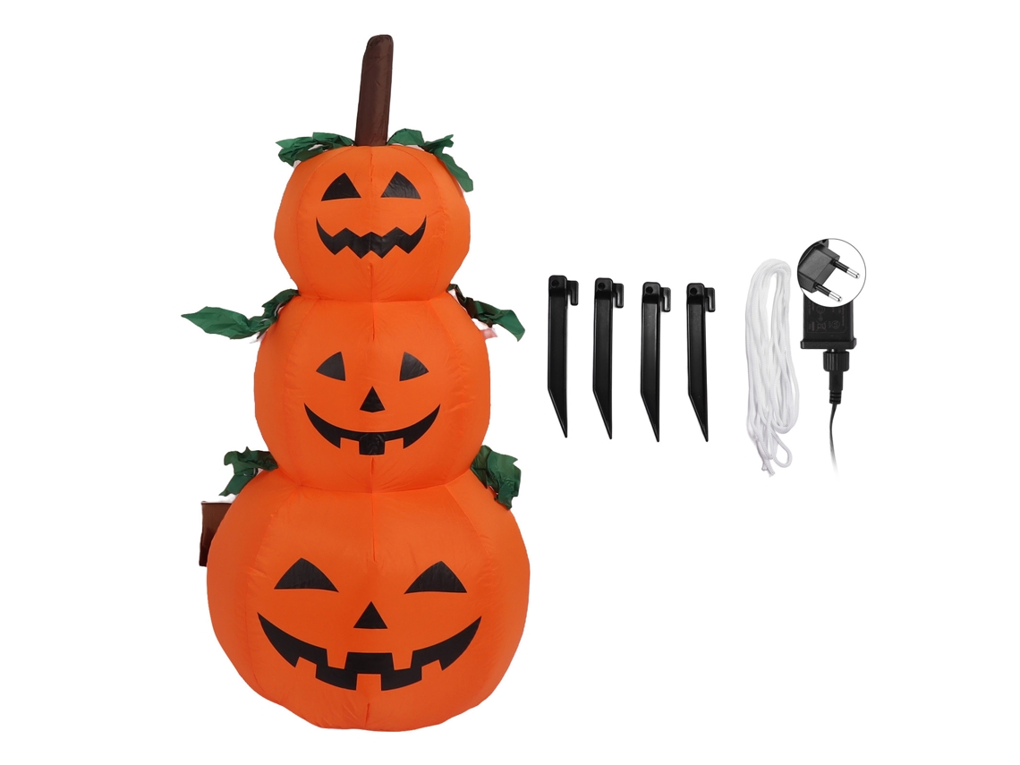Decoração de Halloween Inflável com 3 Abóboras Empilhadas e Luz 1,2m S/MARCA