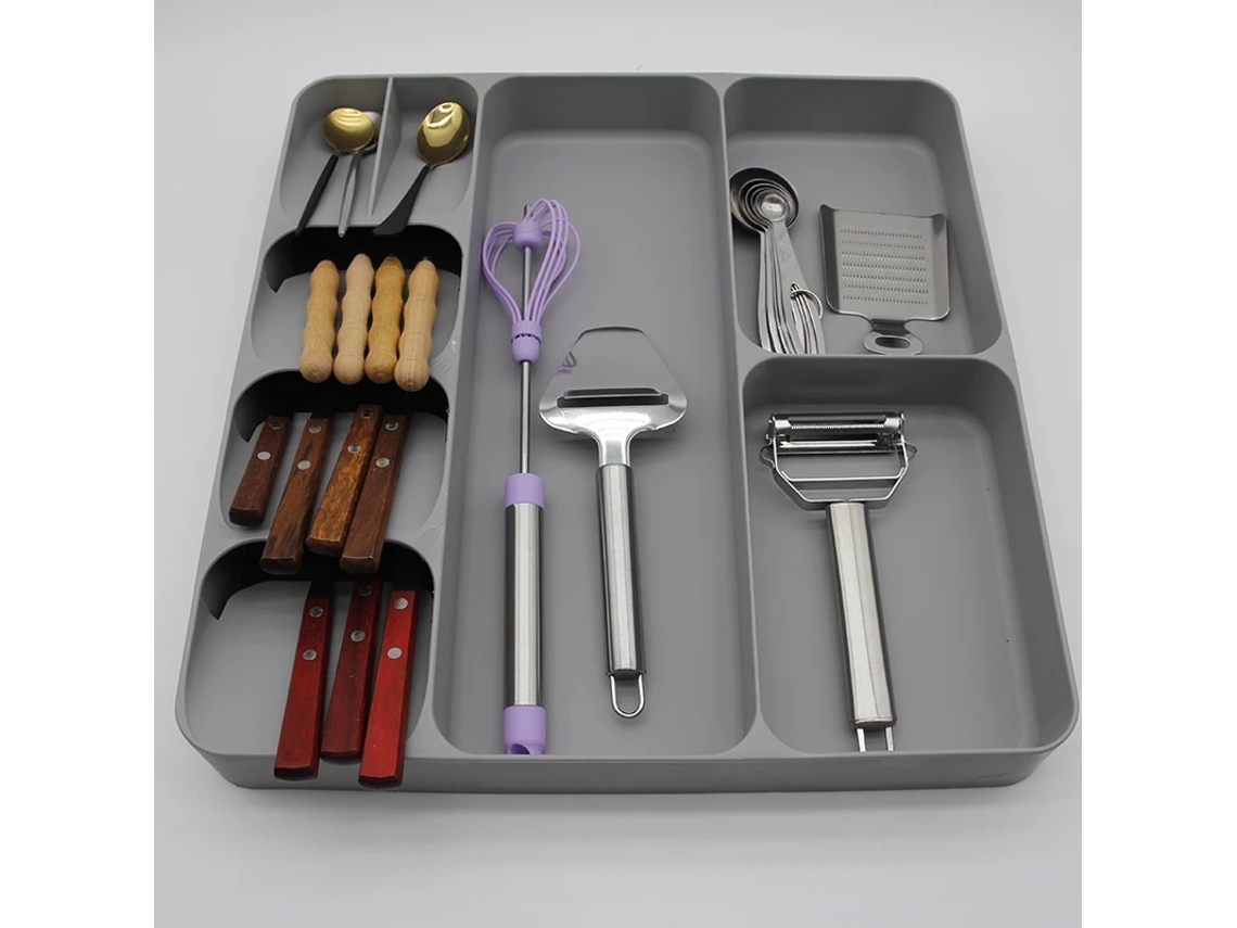 Lurelia Bandeja Para Talheres, Em Plástico Pp, Para Gaveta De Cozinha, Altura Mínima De 8 Cm, Cinzento