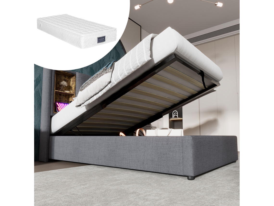 Cama Solteiro 90x200cm Estofada, Usb-c, Carregamento Sem Fio, Algodão (c/ Colchão).-op