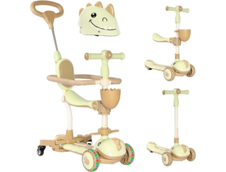 Twinly - Trotinete Evolutivo Infantil 3 Em 1 Dinly Com Capacete, Scooter Multifuncional Para Crianças De 12 Meses A 6 Anos - 3 Rodas Led E Luzes