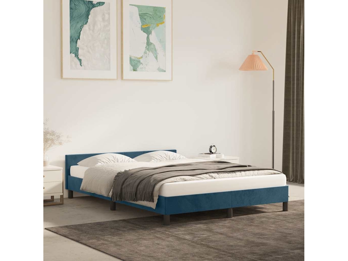 Vidaxl Estrutura De Cama Sem Colchão 140x190 Cm Veludo Azul-escuro