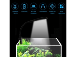 Luz de Aquário LED 5V 7W, 18 LEDs, Clip USB, 3 Cores, Brilho Ajustável