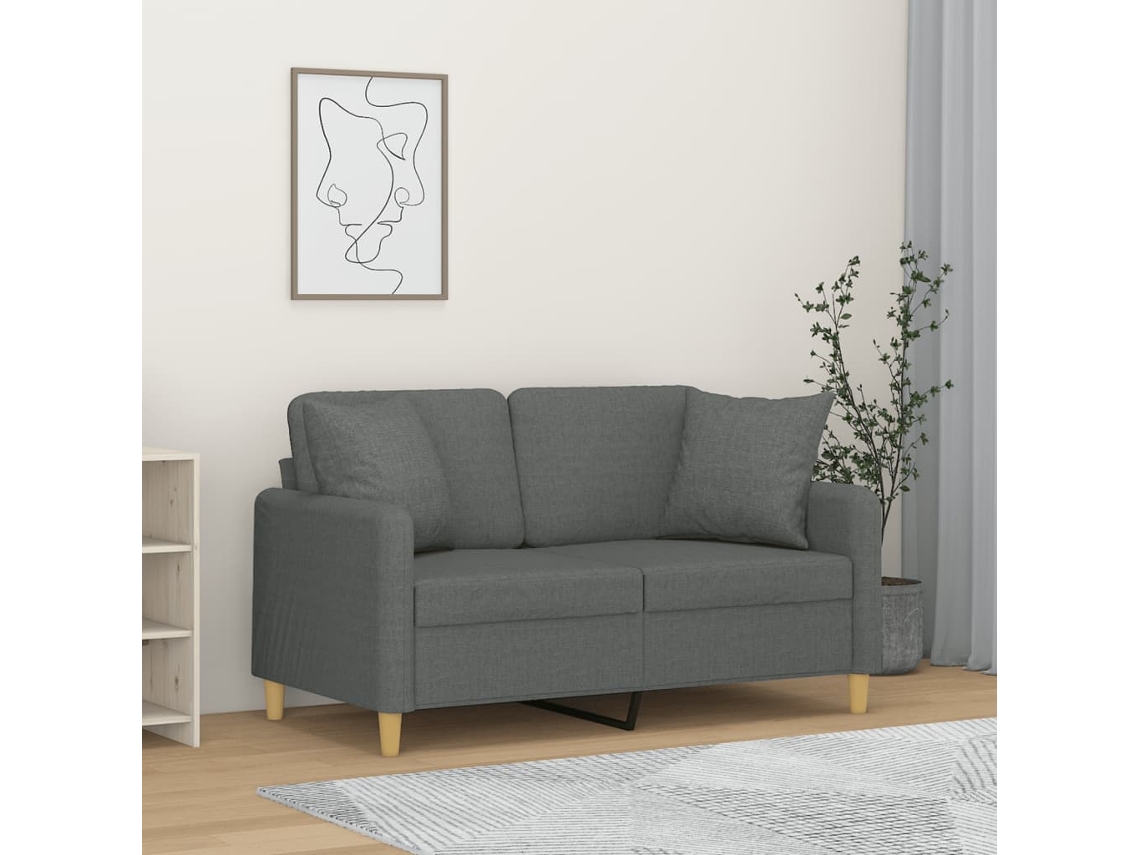Vidaxl Sofá 2 Lugares +almofadas Decorativas 120cm Tecido Cinza-escuro