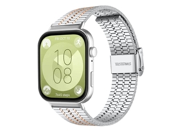 Bracelete para Huawei Watch Fit 4 Pro / Fit 4 / Fit 3 Aço Inoxidável Fivela Sete Contas Prata e Ouro Rosa XIAOMOYU