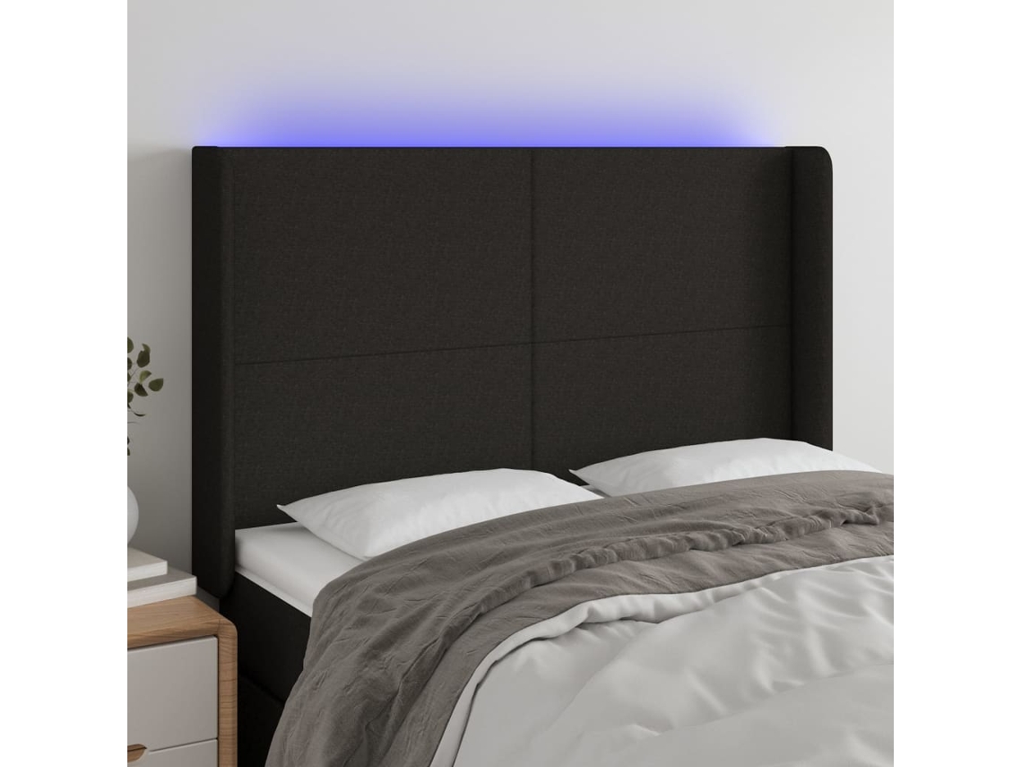 Vidaxl Cabeceira De Cama C/ Luzes Led Tecido 147x16x118/128 Cm Preto