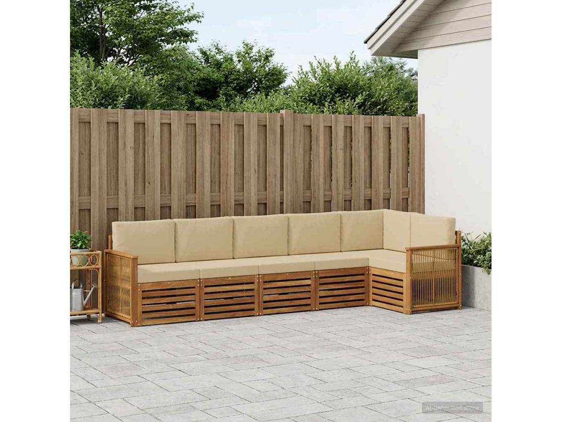 Vidaxl Conjunto De Sofá Sectional Com Almofada 5 Pcs Natural