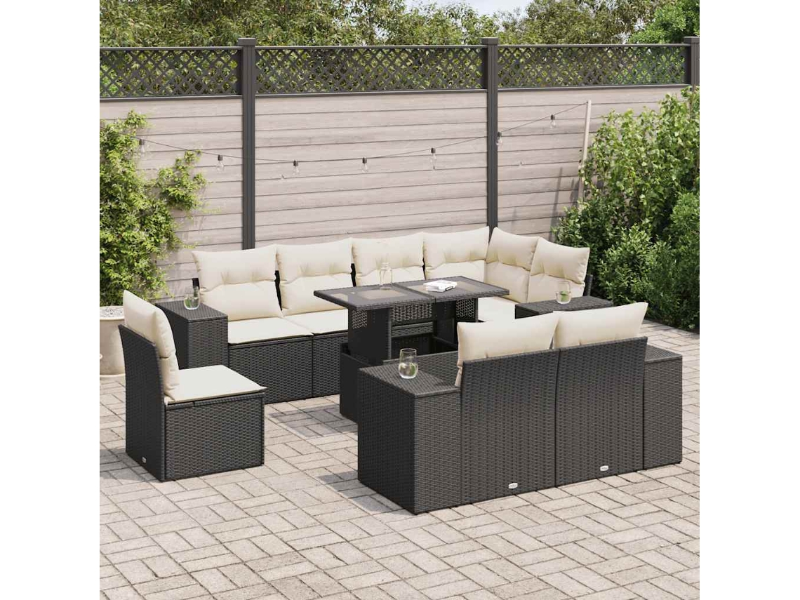 Vidaxl 9 Pcs Conjunto de Sofás P/ Jardim C/ Almofadões Vime Pe Preto