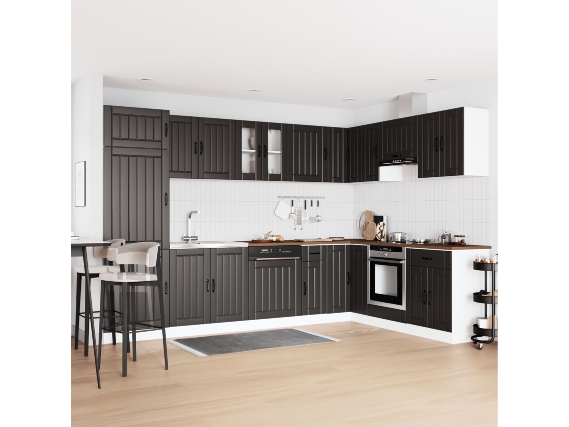 Mobiliário De Cozinha | Armário De Cozinha Lucca Com Pias Duplas Pretas Em Madeira Compósita Lovely Home