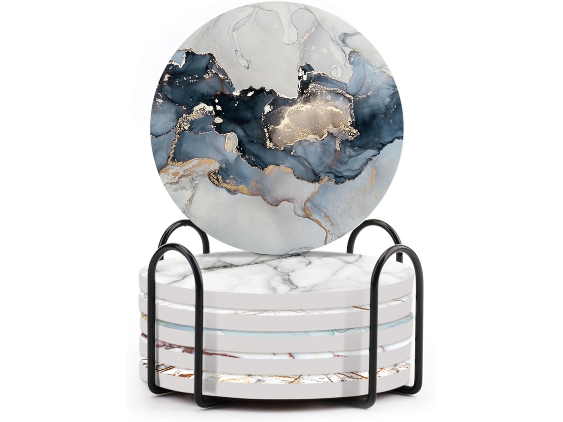 Conjunto de 6 porta copos de cerâmica absorvente com estampa de mármore AQUAFORGE