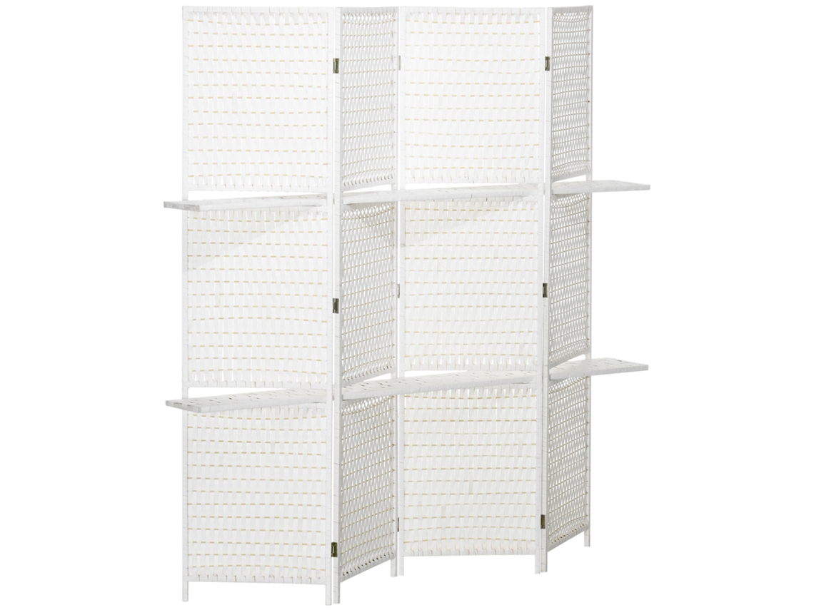Biombo Corda de Papel, Bambu e Madeira de Pinho Cor Branco 181x1.6x180 cm Homcom