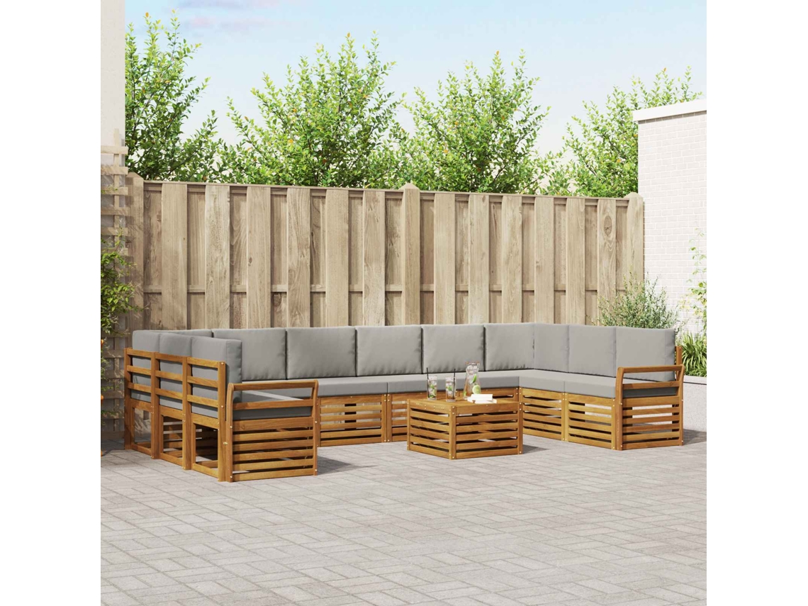 Vidaxl Conjunto De Sofás Para Exterior 11 Unid. Cinza Natural E Claro