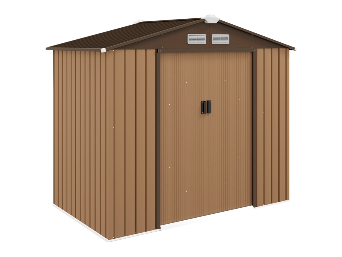 Galpão Jardim de 2,5 M² Galpão de Ferramentas com Fundação Galpão com Porta Trancável Chapa de Aço Cáqui