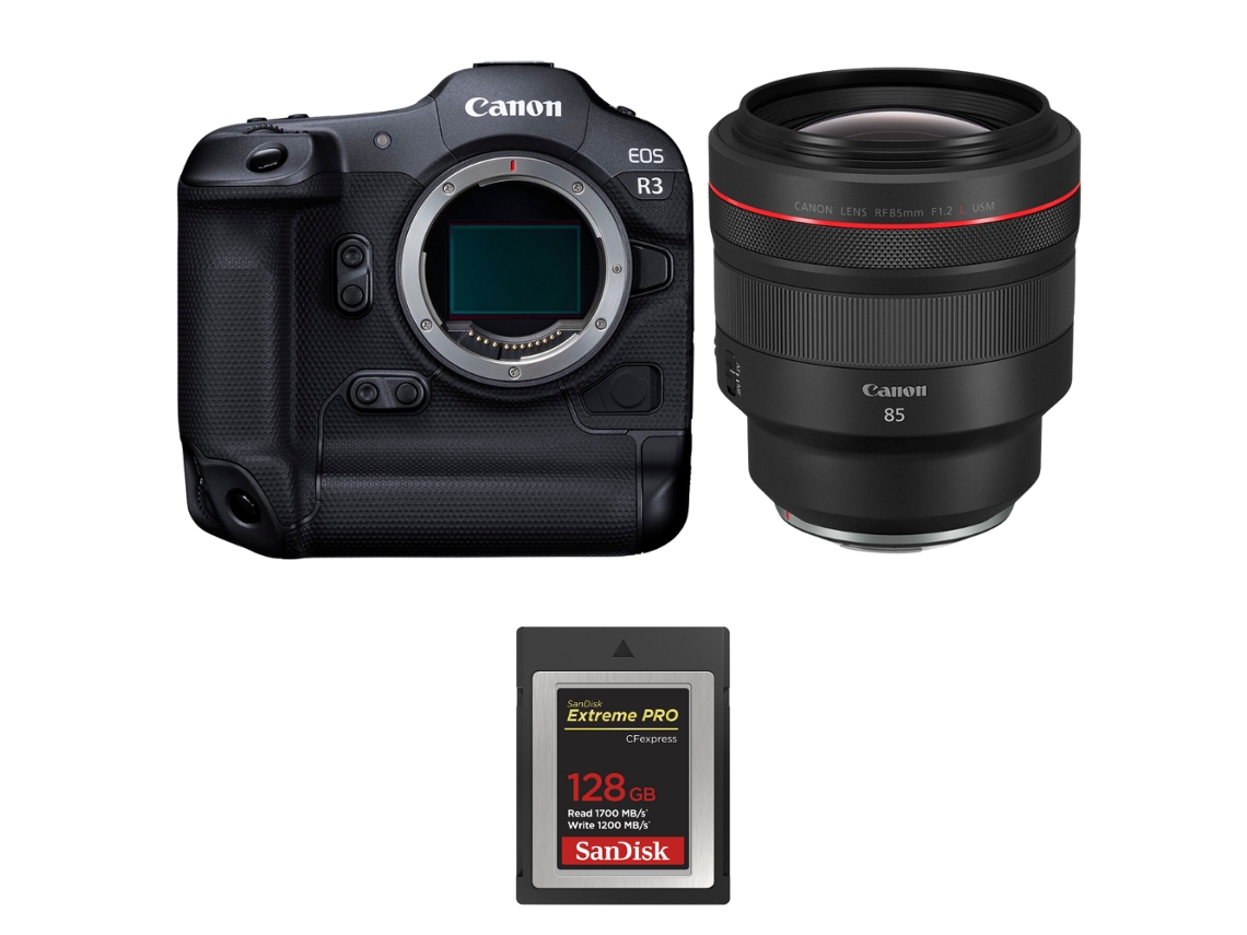 Eos R3 + Rf 85mm F/1.2 L Usm + 1 Sandisk 128gb Extreme Pro Cfexpress Type B + Ebook “20 Dicas para Fotos Que Impressionam” CANON