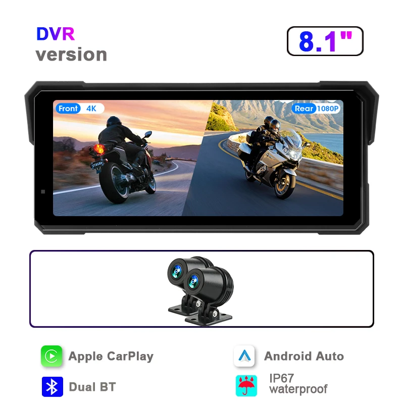 (dvr) Navegação Para Motocicleta De 8,1 Polegadas, Dvr 4k, À Prova D'água, Carplay Sem Fio