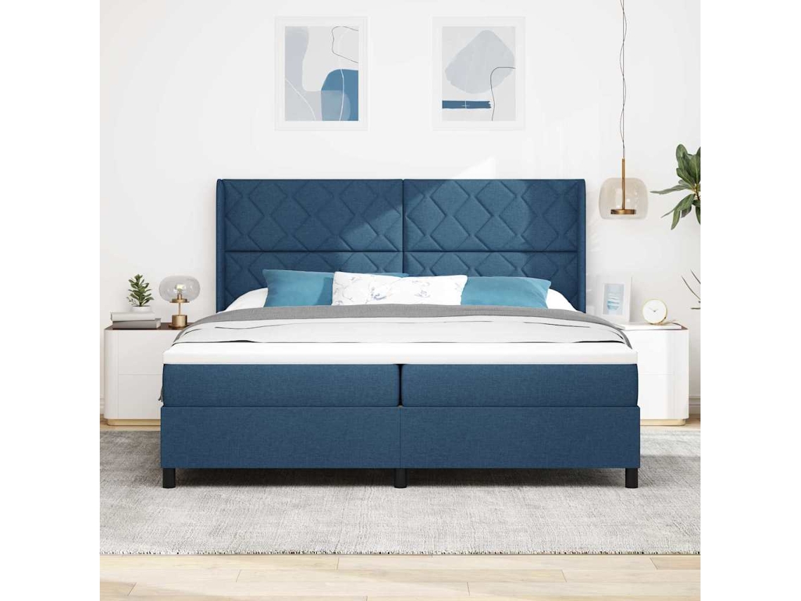 Vidaxl Cama Box Com Almofada Com Cabeceira Azul 200 X 200 Cm Tecido