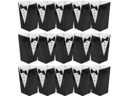 Caixas De Pipoca Papel Em Formato Smoking, Pacote Com 50 Unidades, Estampa De Gravata Borboleta Em Preto E Branco