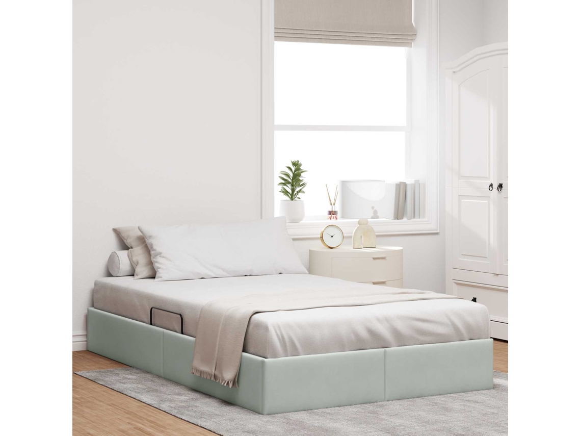Vidaxl Estrutura De Cama Ottoman Cinzento-claro 120 X 200 Cm Veludo