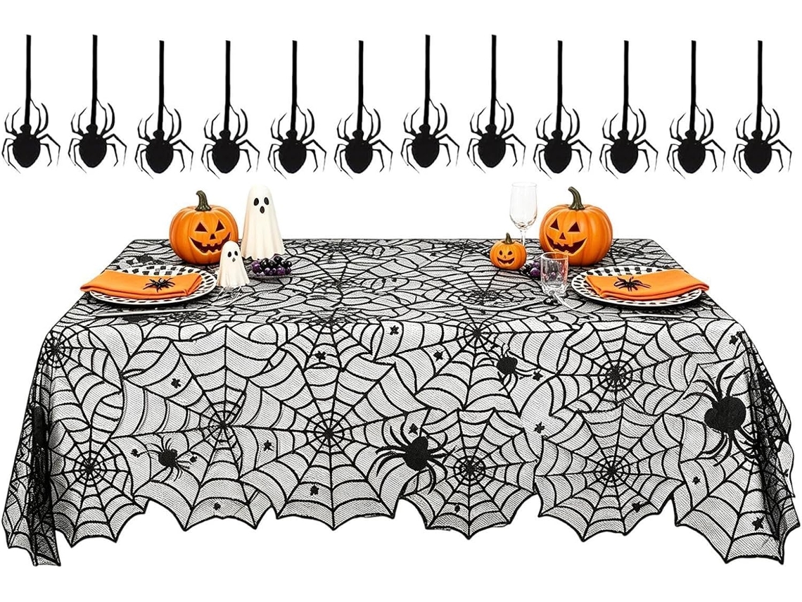 Caminho De Mesa Preto Com Estampa De Aranhas, 137 X 183 Cm |