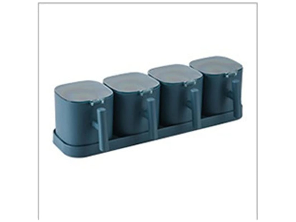 Conjunto De Recipientes Para Temperos Com 4 Compartimentos Estante De Temperos Armazenamento Selado Preto