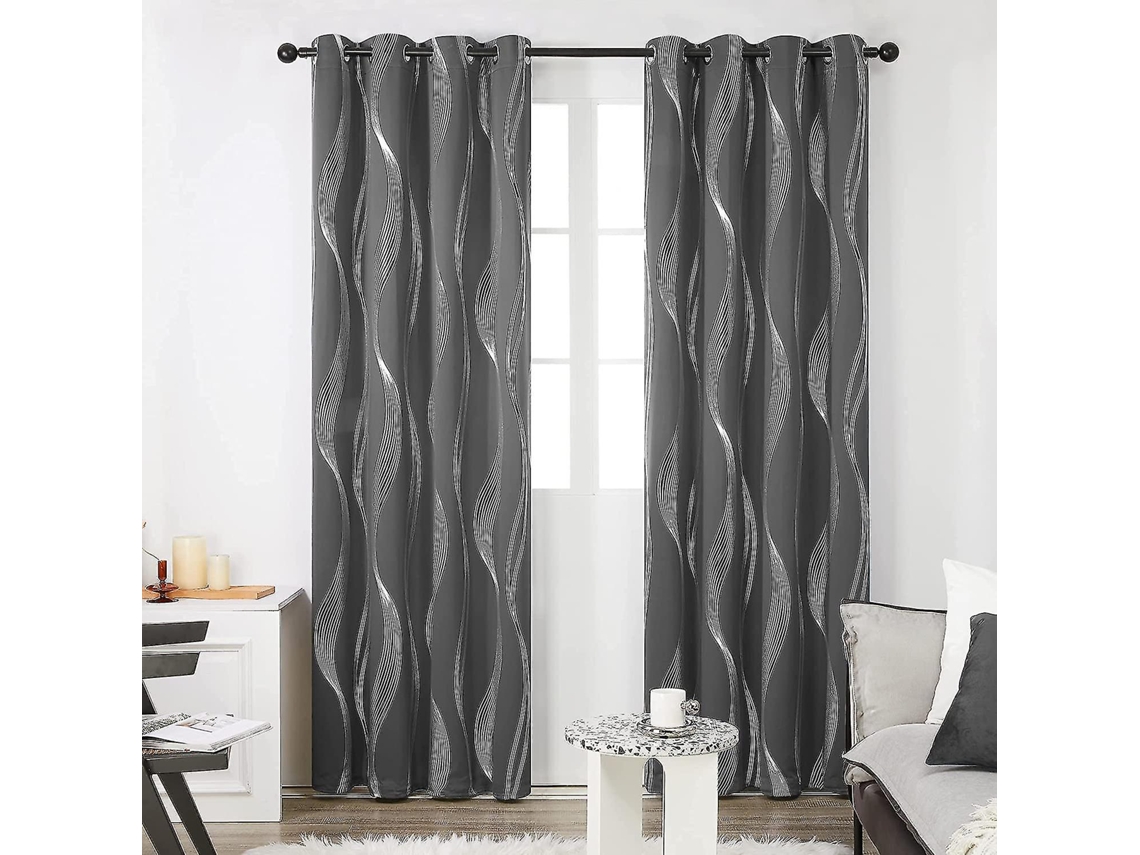 Conjunto De 2 Cortinas Padrão De Linha Interior Prata Com Alças Escritório Adulto 132x244cm Cortina Casa Cozinha Anti Calor Frio Cinza Escuro