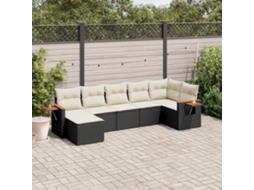 Vidaxl 7 Pcs Conjunto De Sofás P/ Jardim C/ Almofadões Vime Pe Preto
