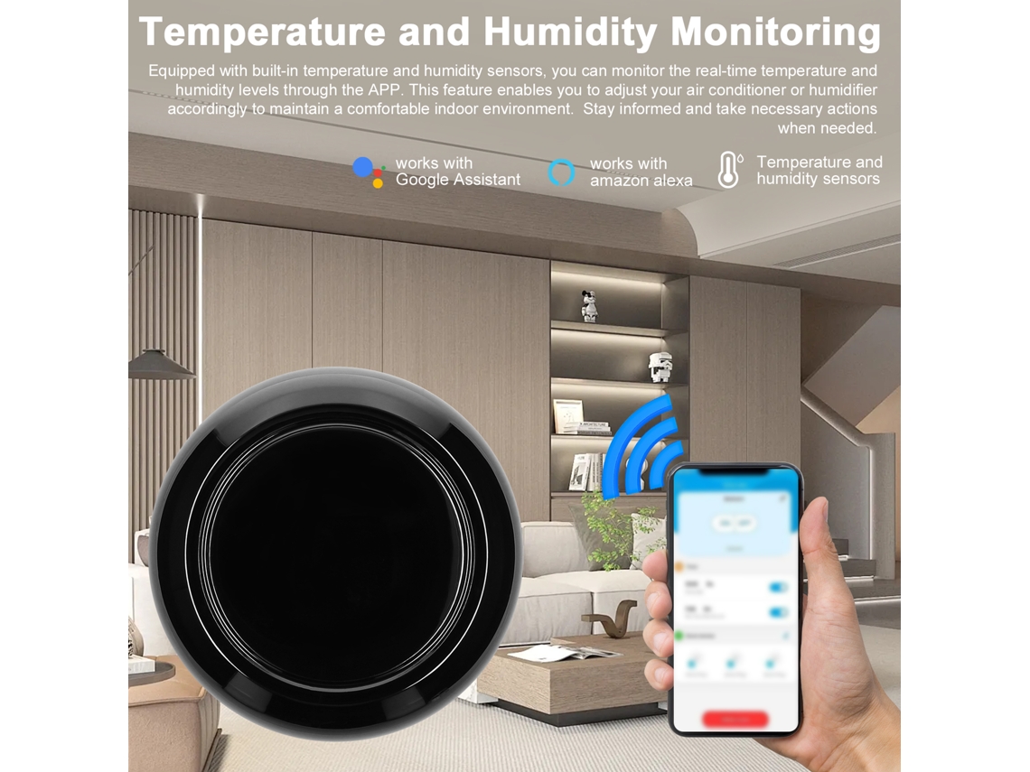 Laxiscreed Controle Remoto Wifi Universal Com Sensor De Temperatura E Humidade, Compatível Alexa E Google Voice