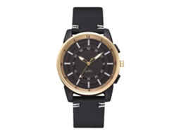 Relógio masculino casual elegante, analógico, de quartzo, com pulseira de couro PU, preto.